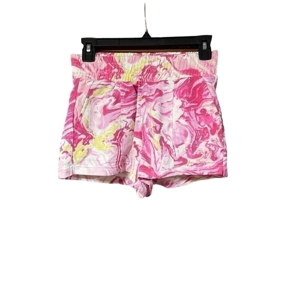 💕Nwt Womens No Boundaries Pink Abstract KNIT SHORTS Elastic Waist Small 3-5 - Picture 1 of 12